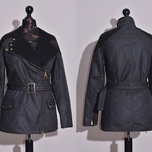Chaqueta encerada con cristales Swarovski de Barbour para mujer, estilo motero, color negro, talla 10 del Reino Unido, 6 de EE. UU.