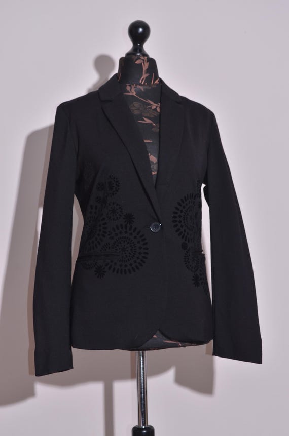 Chaqueta Blazer Negra Estampada de Mujer Desigual Botón Talla 40
