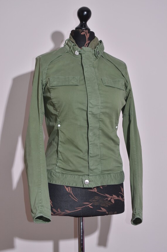 G-Star RAW Women's Jacket Khaki Green Slim Cotton with Pockets Size M