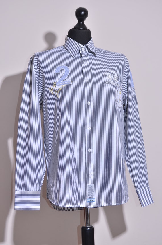 Chemise Homme Nautica Bleu Et Blanc Rayée - Coton élasthanne, Taille 16, Occasion Très Bon état