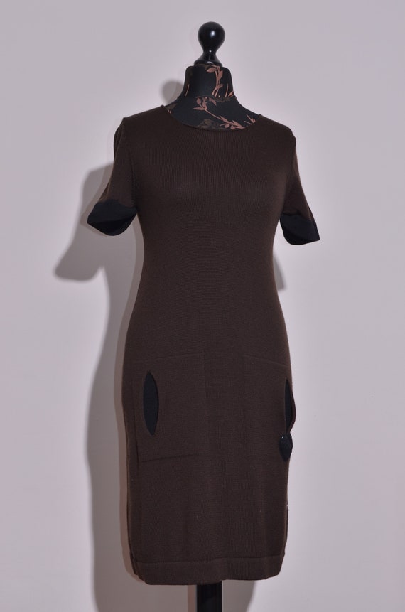 Twin - Set Simona Barbieri Women's Wool Short Sleeve Brown Dress Size L Twin - Set Simona Barbieri Women's Wool Short Sleeve Brown Dress Size L
