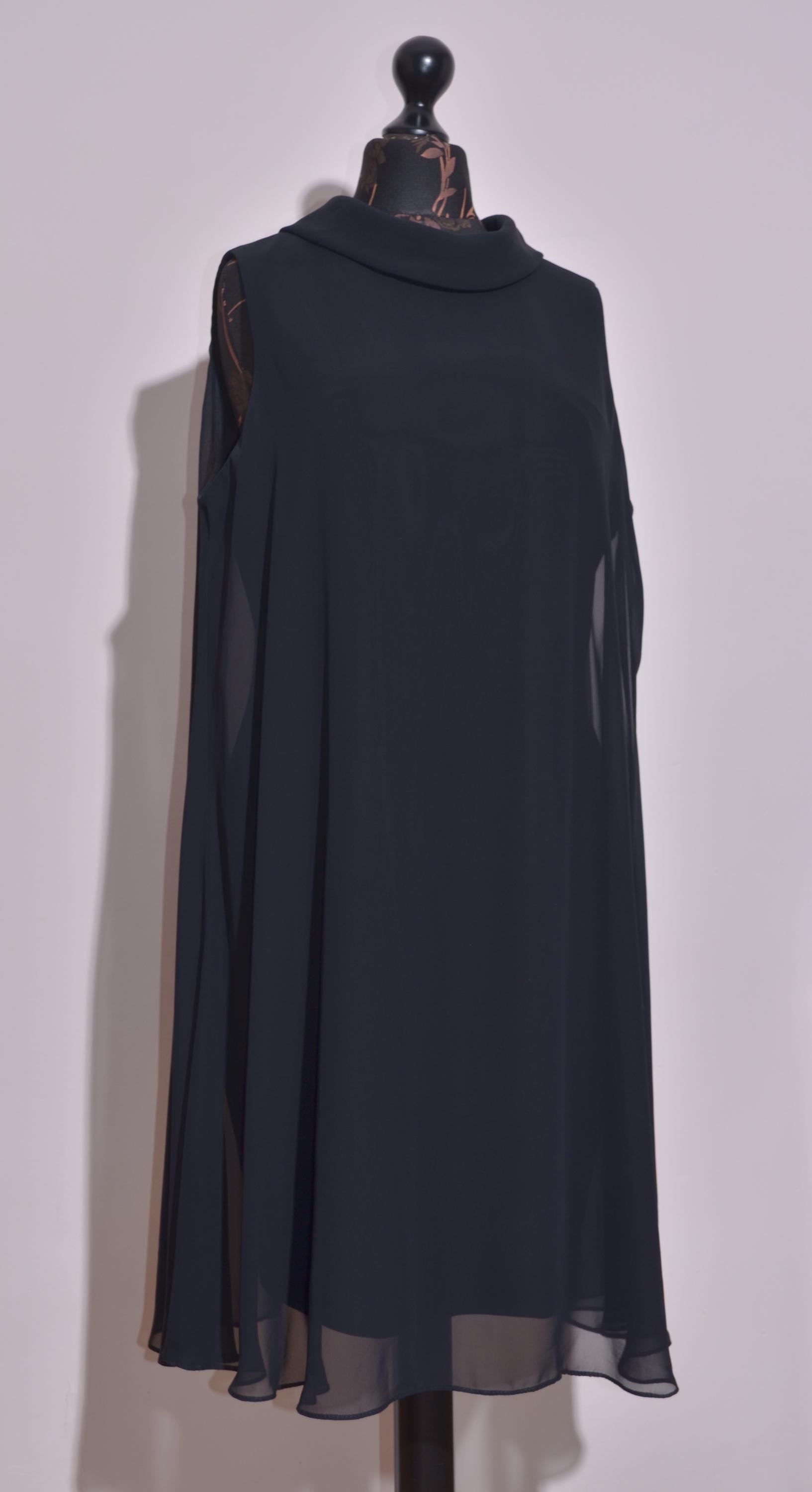 joseph ribkoff chiffon overlay dress Black Cape Shift Sleeveless Back Zip UK18 Confidence and Allure Matching outfit Bride dresses Cores:Bela Flor Print City Chic Women's Plus