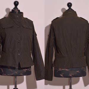 Barbour Women L2006 Peplum Short Jacket Waxed Cotton Olive Green