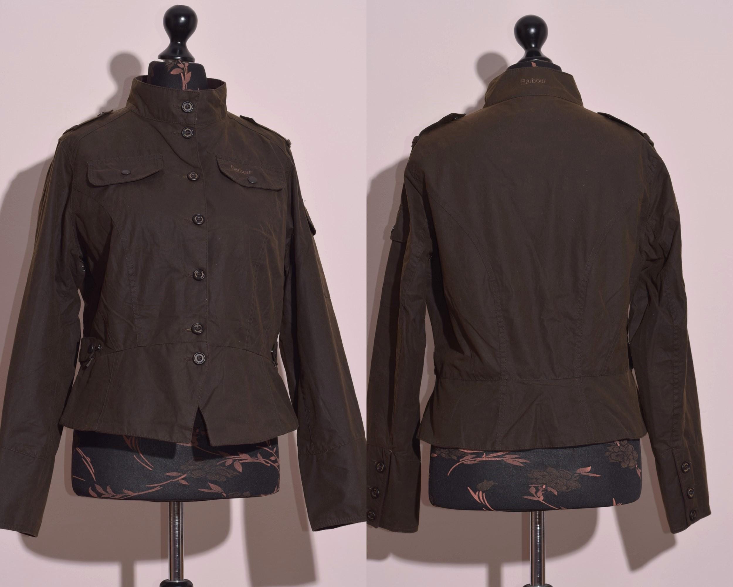 barbour short shaped peplum オイルドジャケット Barbour Women L2006 Peplum Short Jacket Waxed Cotton Olive Green