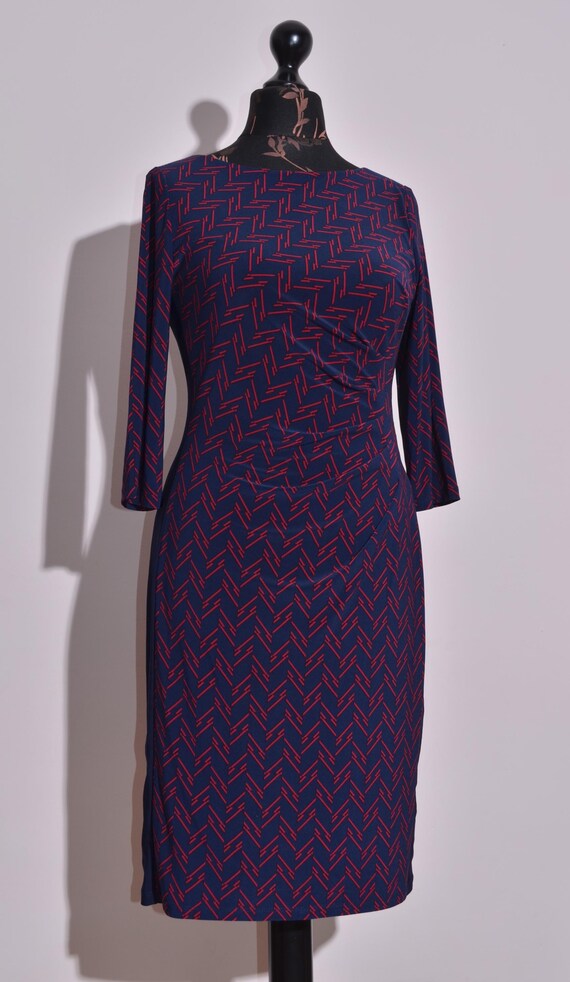 lauren ralph lauren jersey sheath dress Women's Navy Blue Half Sleeve Knit Sz 8 Tie Clip