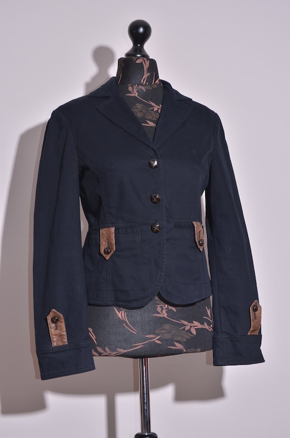 STEFANEL Giacca corta in velluto a coste nero da donna con bottoni