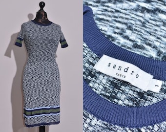 Sandro Paris Women's Dress Bodycon Stretchy Ribbed Knitted Size 1 / S / XS