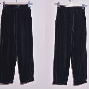 Vintage ESCADA Pants Womens Black Velour Pleated Trousers Size 38