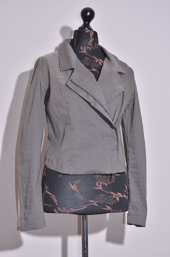 Sarah Pacini Womens Grey Linen Short Jacket Full Z