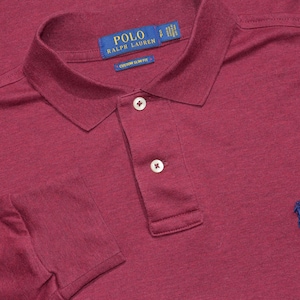 Polo Ralph Lauren Men&#39;s Slim Fit Polo Shirt Long Sleeve Burgundy Cotton Size S