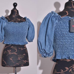 Haut à volants en denim à smocks inspiré des années 70 Levi&#39;s femme Style vintage taille M
