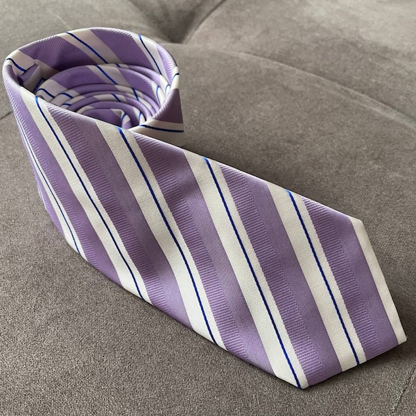 Hugo Boss 100% Silk Neck Tie Purple White Striped Made In Italy
