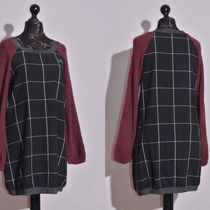 Cop Copine Skybo Sweat Dress Long Knitted Sleeves Black / Purple Checked Size M