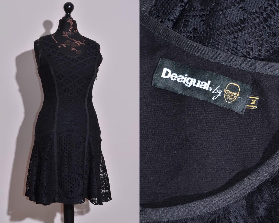 Desigual BU Lacroix Women's Black Lace Dress Sleeveless Lined Size M