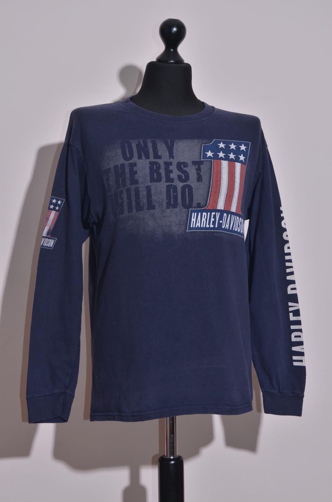 Harley Davidson Long Sleeve T-shirt USA Graphic Hanes Beefy M Blue 