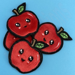 Furry Apple Embroidered Patch | Cute Apple Applique Patch | Red Embroidered Patch Iron on or Sew on | Garment Patch