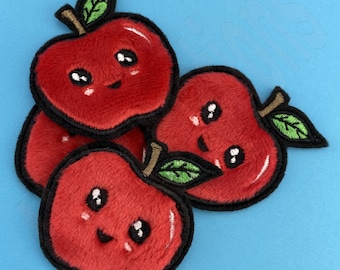 Parche bordado de manzana peluda / Aplique termoadhesivo, 2" x 2,25"