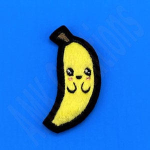 Patch bordado de banana peluda | Patch de aplique de banana fofo | Patch bordado amarelo para passar a ferro ou costurar | Patch bordado de banana adorável