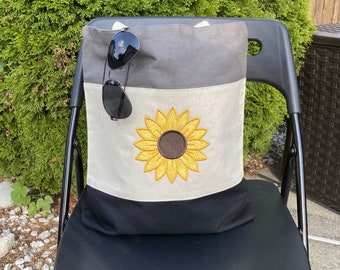 Bolsa de lona con girasoles bordados: bolsa reutilizable para la compra