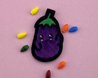 Furry Eggplant Embroidered Patch | Cute Eggplant Patch | Purple Embroidered Patch Iron on or Sew on | Eggplant Applique | Kawaii Patch