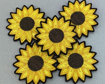 Parche bordado de girasol: aplique termoadhesivo, fabricado en EE. UU.