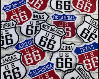 US Route 66 Embroidered Patch: Vintage Road Trip Iron-On Badge