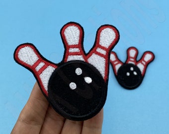 Bowling Ball & Pins Embroidery Patch - Iron On or Sew On Applique