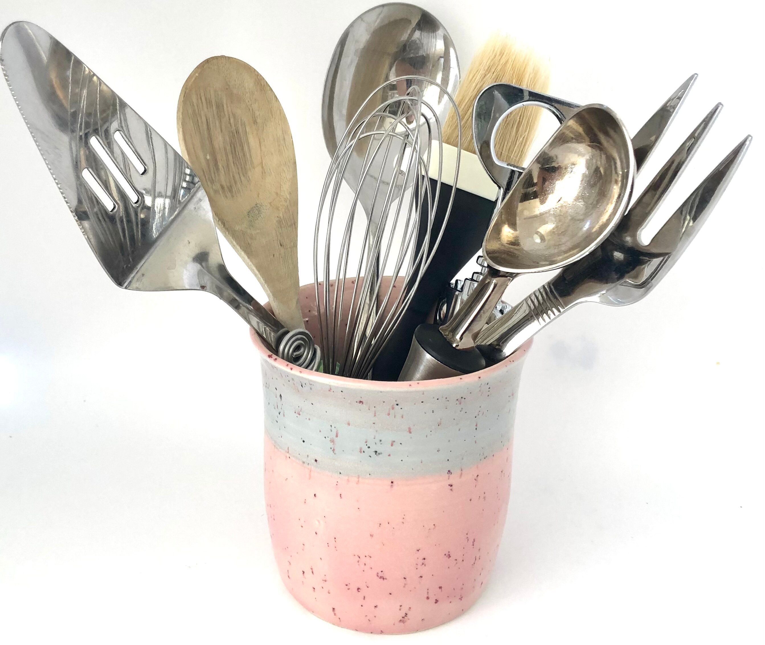 Speckled Pink Utensil Holder Kitchen Utensil Crock Pink Etsy