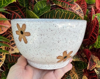 Ceramic Wildflower Bowl, Handmade Snack Bowl, Modern Farmhouse Serving Bowl