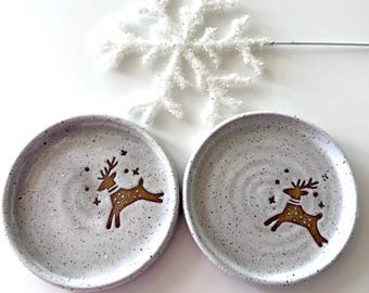 Handmade Reindeer Plates: Set of Two, Whimsical Holiday Decor
