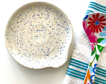 Ceramic Spoon Rest, Rainbow Speckled Coffee Rest, Handmade Mother’s Day Gift
