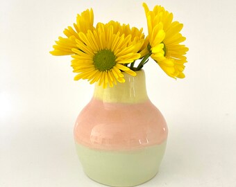 Small Pastel Flower Vase, Ceramic Bud Vase, Low Table Centerpiece, Spring Home Decor