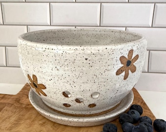 Wildflower Berry Bowl: Modern Farmhouse Ceramic Colander