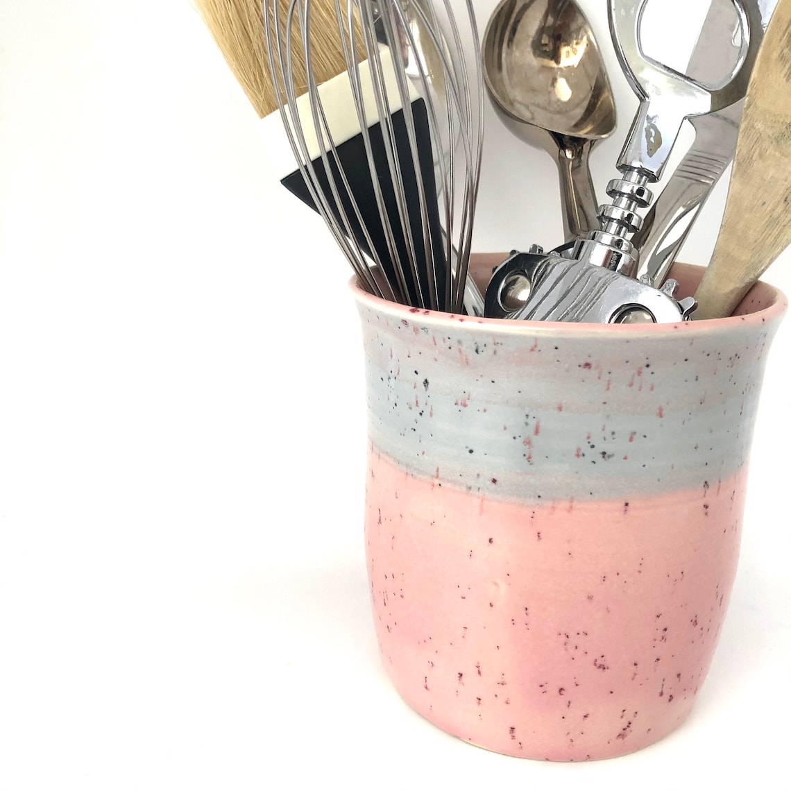 Speckled Pink Utensil Holder Kitchen Utensil Crock Pink Etsy