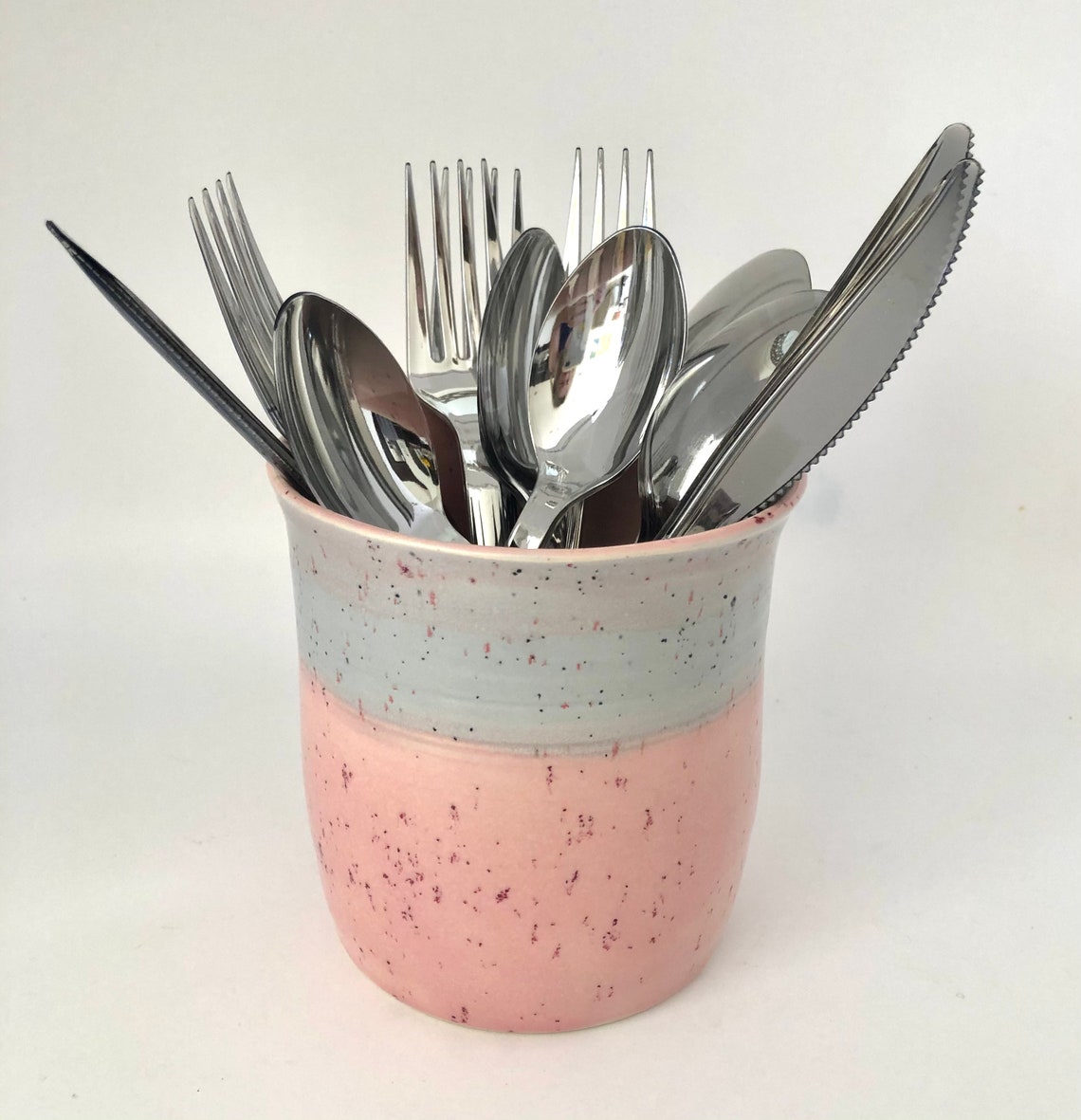 Speckled Pink Utensil Holder Kitchen Utensil Crock Pink Etsy