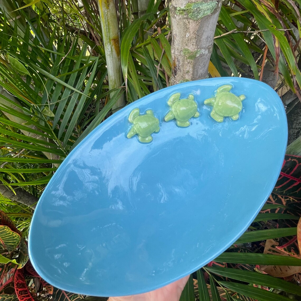 Small Turtle Serving Platter Oval Appetizer Dish Ceramic Etsy