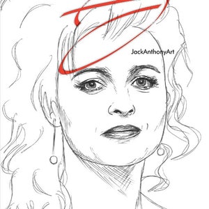Stampa schizzo penna Helena Bonham Carter