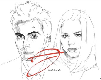 David Tennant y Billie Piper como El Doctor y Rose dibujan bocetos a pluma