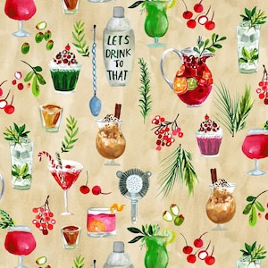 Dear Stella 100% Cotton Half Metre - 1582 Winter Drinks - sold by Vellana Blue Fabrics UK