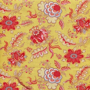 Dutch Heritage 1022 Pomegranate Mustard - 100% Cotton Half Metre Chintz Fabric - sold by Vellana Blue Fabrics UK