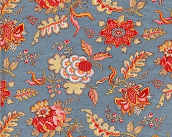 Dutch Heritage 1022 Pomegranate Blue - 100% Cotton Half Metre Chintz Fabric - sold by Vellana Blue Fabrics UK