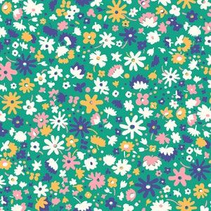 Liberty of London Carnaby Collection - Bohemian Brights Bloomsbury Blossom Green - 100% Cotton Half Metre - sold by Vellana Fabric UK