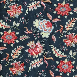Dutch Heritage 1022 Pomegranate Charcoal - 100% Cotton Half Metre Chintz Fabric - sold by Vellana Blue Fabrics UK