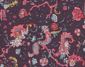 Dutch Heritage 2051 Indira Collection Aubergine - 100% Cotton Half Metre Chintz Fabric - sold by Vellana Blue Fabrics UK