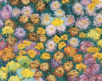 UK Robert Kaufman - Claude Monet - Flowers floral bright leaves garden scene - 100% Cotton Half Metre - sold by Vellana Blue Fabrics UK