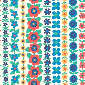 Liberty of London Carnaby Collection - Bohemian Brights Soho Stripe floral flower - 100% Cotton Half Metre - sold by Vellana Fabric UK