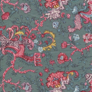 Dutch Heritage 2051 Indira Collection Green - 100% Cotton Half Metre Chintz Fabric - sold by Vellana Blue Fabrics UK