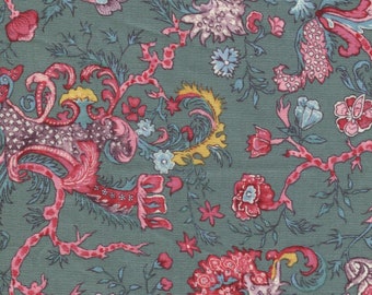 Dutch Heritage 2051 Indira Collection Green - 100% Cotton Half Metre Chintz Fabric - sold by Vellana Blue Fabrics UK
