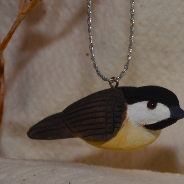 Hand Carved Chickadee Ornament, Hand Painted Bird, Carved Wooden Bird, Home Decor