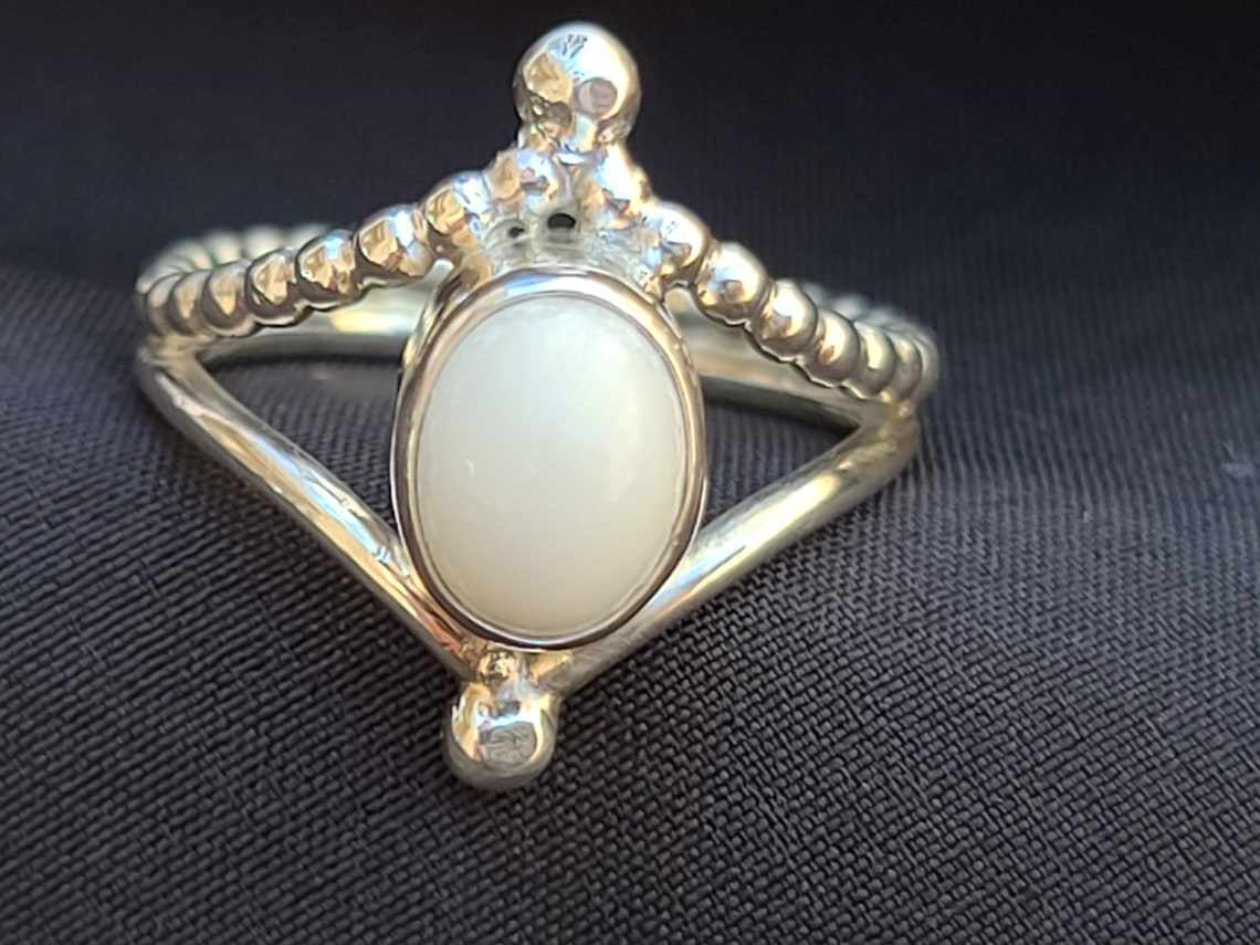 Ring Lace Alabaster Stone Set in Custom Sterling Silver Bezel Etsy